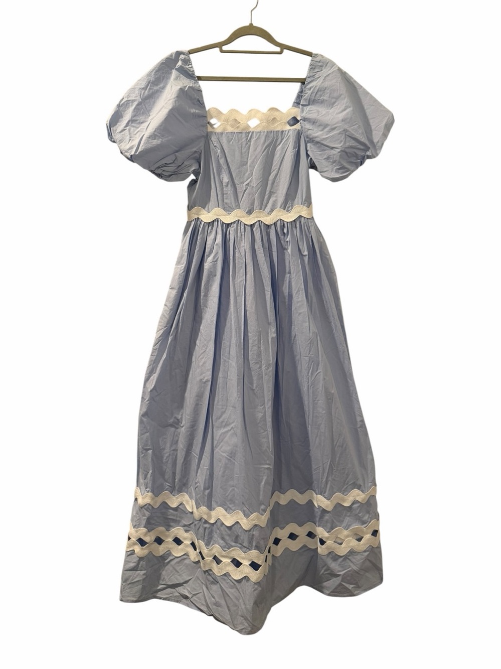 English Factory Powder Blue Puff Sleeve Cotton Midi Dress XS NWT - Picture 9 of 11